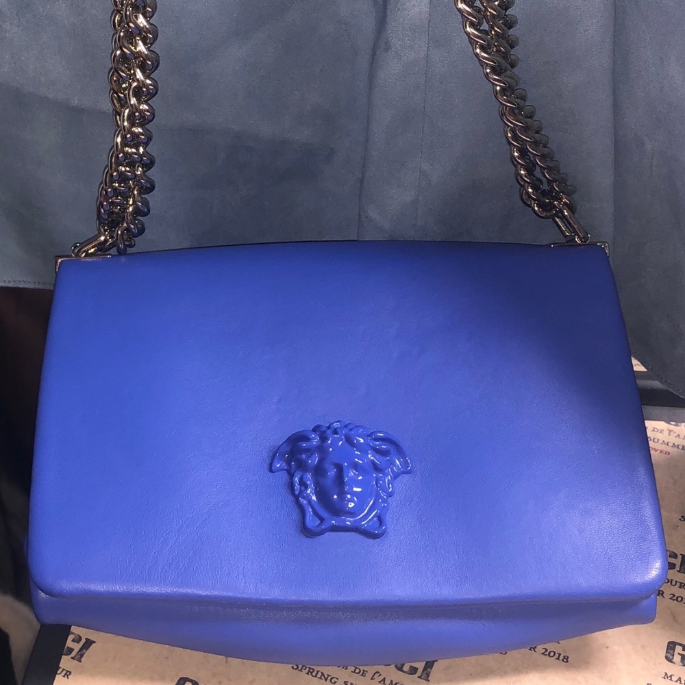 Versace Blue Clutch with Chain Strap